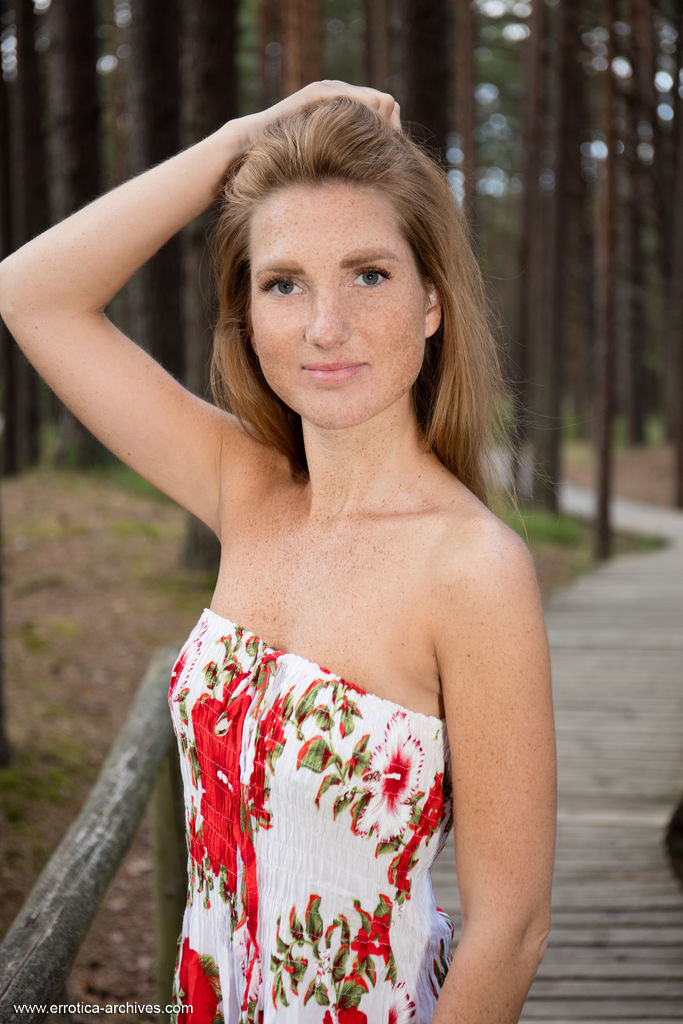Lera F Teases With Long Locks And Shaved Allure In The Forest With Tantalizing Upskirt Views - Photo 01