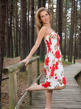 Lera F Teases With Long Locks And Shaved Allure In The Forest With Tantalizing Upskirt Views photo 00