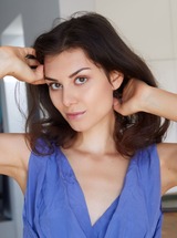 Andrea Striptease On The Bar Stool With A Blue Dress And A Hairy Pussy photo 00