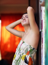 Gia Ren Pulling Down Her Floral Dress To Let The Sun Kiss Her Beautiful Breasts