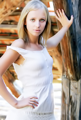 /Small Blonde Teen Ilona D Strips Her White Dress