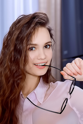 /Anastasia Bella Vivacious Cutie Takes Off Her Glasses And Unbuttons Her Sheer Shirt