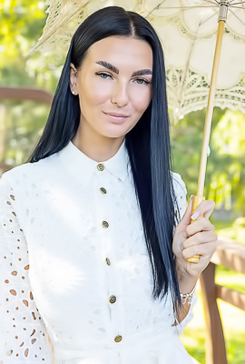 Simon Raven-haired Beauty Pops Open The Buttons To Expose Her Gorgeous Big Breasts