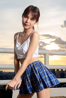 Rose Sarinz Ponytailed Asian Cutie Flips Up Her Plaid Skirt To Reveal Her Sexy Booty