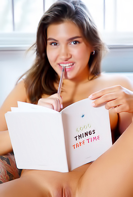Ellie Luna Spreads Out On Blue Background